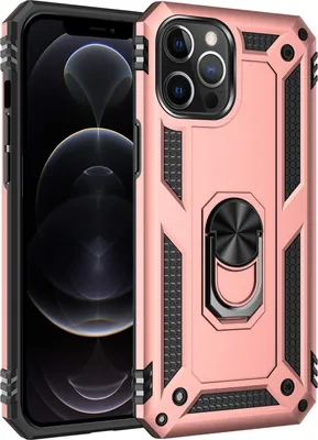 Produktbild von LaimTop Schutzhülle für iPhone 12 Pro Max, Dual Layer Robust Militäre Fallschutz Hülle mit Ringhalterung Ständer für iPhone 12 Pro Max Roségold
