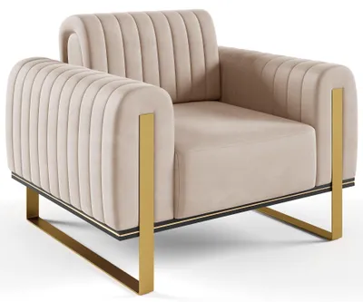 Image de Selsey Parissa - Fauteuil, revêtement en velours beige clair, pieds dorés, 106 cm