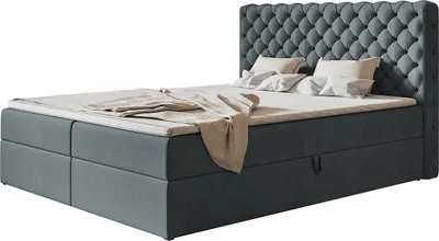Produktbild von Boxspringbett MIAMI mit 2 Bettkästen, Polsterbett Maße: 180x200, Farbe: Dunkelgrau, Velourstoff, Doppelbett mit Bonell-Matratze