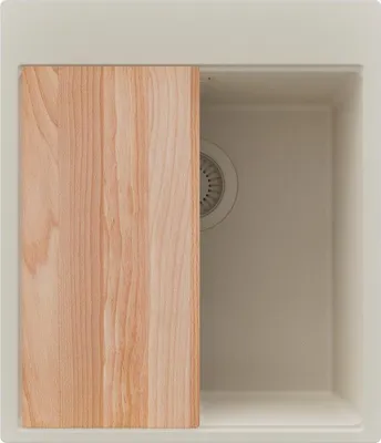 Produktbild von PRIMAGRAN Spülbecken Beige 43x50cm, Granitspüle 1 Becken + Ablauf-Set + Schneidebrett, Küchenspüle ab 45er Unterschrank - Oslo