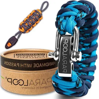 Produktbild von Paracord-Armband mit Signalpfeife - Handgefertigte Herrenarmband - Geschenkbox - Verschiedene Farben - Rostfreier Stahlverschluss
