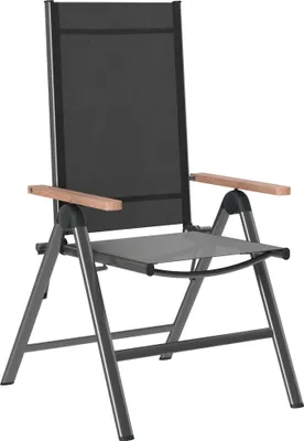 Produktbild von Outsunny stalowe krzesło ogrodowe składane krzesło z podłokietnikami składane 120kg udźwig krzesło tarasowe z wysokim oparciem 60 x 73 x 108cm czarne