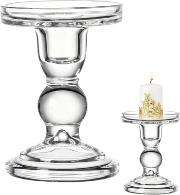 Image de Bougeoir en verre transparent, chandeliers en cristal, bougeoirs, supports coniques pour bougies, décorations pour Noël, mariages, salons
