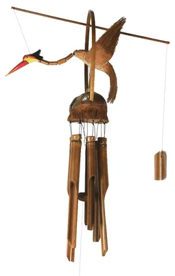 Produktbild von Tokoindah Bambus-Windspiel mit Vogel aus Naturmaterialien, in Handarbeit gefertigte Schwing-Figur als Gartendeko, sanfte Klänge, wetterfest