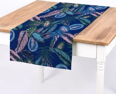 Produktbild von SCHÖNER LEBEN. Tischläufer Dschungelpflanzen blau grün rosa 40x160cm