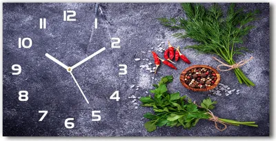 Produktbild von Wanduhr aus Glas – 60x30 cm - Glasbild - Glasuhr - Gehärtetes Glas - weisse-zeiger - Kräuter und Gewürze