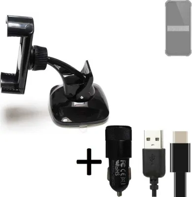 Produktbild von K-S-Trade Handy-Halterung kompatibel mit Oukitel WP27 Windschutzscheibe / Armaturenbrett + LADEGERÄT mit Mico USB Kabel Autohalterung