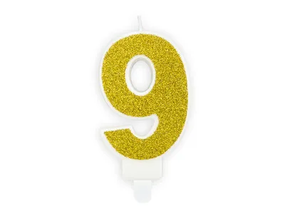 Immagine prodotto di Candela di compleanno numero 9 con glitter 7cm oro