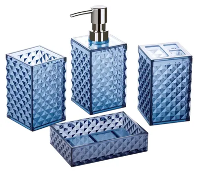 Image de Ensemble d'accessoires de salle de bain – Set de 4 pièces, motif losange en plastique, pour salle de bain