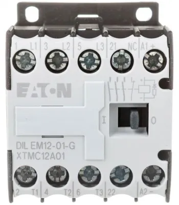 Imagen del producto de Contactores Eaton para corriente alterna, AC-3/400V, 5,5kW, 3 fases, con entrada de control DC, modelo DILEM12-01-G (24VDC)