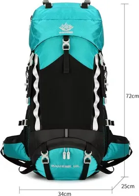 Produktbild von CarryQuest® - 60L Wanderrucksack Wasserabweisend Trekkingrucksack mit Regenhülle Trinksystem Outdoor Camping Herren Damen Dunkelblau