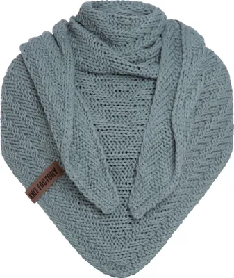 A knitted scarf laid out flat against a white background.