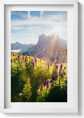 Produktbild von Dolomitenlandschaft– Wandbild mit Rahmen – Gerahmtes Bild  – Wanddekoration – 40x60 cm – Weiß