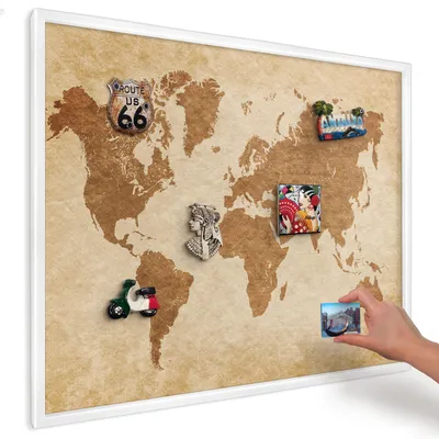 Produktbild von Magnettafel 80x60 cm mit weißem Rahmen - Magnetische Metalltafel, Magnetpinnwand zur Wandmontage für Wohnzimmer, Küche, Flur, Kinderzimmer und Büro - Vintage-Karte