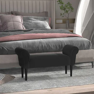 Zdjęcie produktu dla Ławka Do Sypialni, Ławka Tapicerowana W Kolorze Czarnym, Mdf I Pianka, 102X31X51Cm