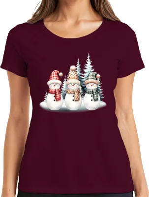 Zdjęcie produktu dla Snowmen - Christmas Gift Świąteczna koszulka damska, bordowy, XL