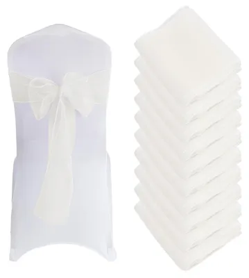 10 Organza-Stuhlschleifen, 17x275 cm, für Hochzeiten, Weiß