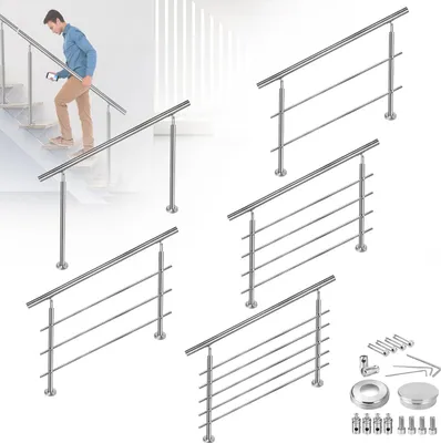 Produktbild von JOIEYOU Edelstahl Treppengeländer Außen 160cm Handlauf Geländer Brüstung mit 2 Pfosten Bausatz Treppen für Innen und Außen, 3 Querstreben