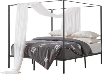 Produktbild von Himmelbettrahmen Kingsize - Metallhimmelbett 363 kg belastbar - mit Himmelbett-Design und robuste Stahllattenstütze - Stauraum unter dem Bett - kein Boxspring erforderlich - Netzrahmen Schwarz