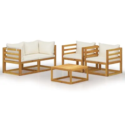 Produktbild von vidaXL 5-tlg. Garten-Lounge-Set mit Auflagen Creme Massivholz Akazie