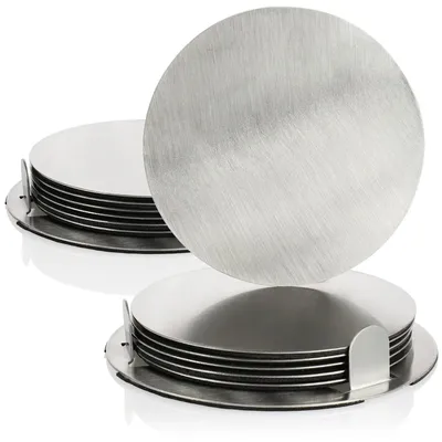 Produktbild von Untersetzer Glasuntersetzer Tassenuntersetzer - Edelstahl - Mit Halter - Ø 8,8 cm - Silber und Schwarz - 14-teilig