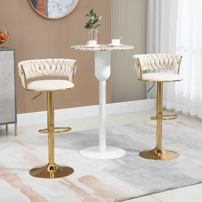 Produktbild von Fortuna Lai Bar Stool Velvet Fabric (2.st), nastavitelná výška, pro restaurace, bary, slonová kost