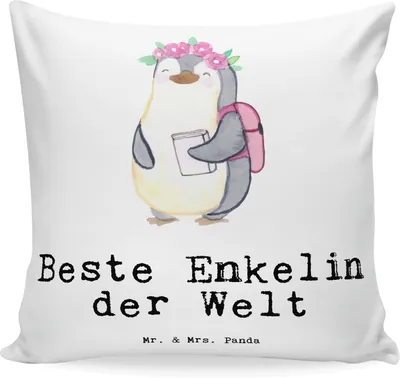 Produktbild von Mr. & Mrs. Panda kissen für sofa Pinguin Beste Enkelin der Welt - Weiß - Geschenk, bedruckt, Opa, Geschenkidee, Oma, Enkeltochter, 40x40, Sofakissen, Enkelkind, Taufe