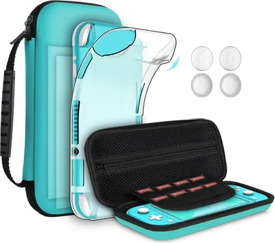 Produktbild von GeeRic Tasche Kompatibel für Switch Lite 2019,Kompatibel für Switch Lite Hülle mit Schutzfolie,2 HD-Glas Displayschutzfolie,4 Daumen Griffkappen Kompatibel für Nintendo Switch Lite Zubehör