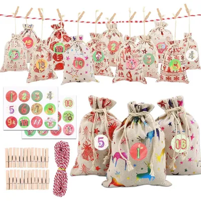 Produktbild von Adventskalender 24 Jutesäckchen zum Befüllen mit Zahlenaufklebern