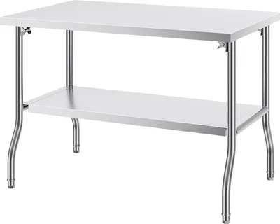 Produktbild von SucceBuy Klappbarer kommerzieller Zubereitungstisch von , 48 x 30 Zoll. Kommerzieller Arbeitstisch mit Unterregal. Robuster Klapptisch aus Edelstahl für die Küche zu Hause, das Restaurant oder die Garage
