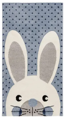 Kinderteppich mit Kaninchen, Flachflor, 80x150 cm, Blau