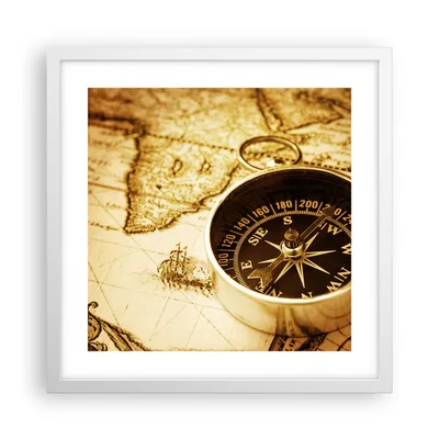 Produktbild von Gerahmtes Poster - Weißer Rahmen - Kompass alt reisen Reise - 40x40 cm - Wand Bild - Wanddeko - Wandbilder - Kunstposter - Wandposter - Bilderrahmen - Bilder - Kunstdruck - Wandbild - P2WAC40x40-2103