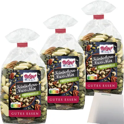 Produktbild von Hofgut Kürbiskern-Nuss-Mix 3er Pack (3x200g Beutel) + usy Block