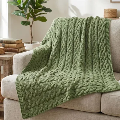 Produktbild von Kuscheldecke "Zopmuster" in grün, 127x152 cm, weiche Wohndecke, Sofadecke, Couchdecke