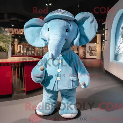 Immagine prodotto di Personaggio mascotte REDBROKOLY del costume dell elefante blu cielo vestito con una tutina e bretelle