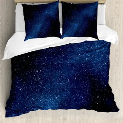 Produktbild von ABAKUHAUS Nacht Bettbezug, Raum und Sterne, Milbensicher Allergiker geeignet mit Kissenbezügen, 155 cm x 220 cm - 80 x 80 cm, Dunkelblau Weiß