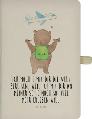Produktbild von Mr. & Mrs. Panda notizbuch Bär Flugzeug - Transparent - Geschenk, für Freundin, Liebesbeweis, Hardcover A4, Gedankenbuch, Adressbuch, Valentinstag, Hochzeitstag, Kladde