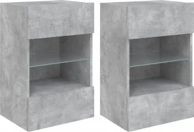 Produktbild von vidaXL Wandschränke mit LED-Leuchten für TV 2 Stk. Betongrau 40x30x60,5 cm