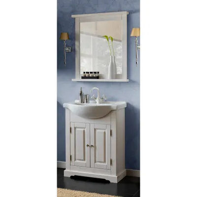 Produktbild von Badmöbel Waschplatz Set inkl.Keramik-Waschtisch 65 cm, 2-teilig LIRIA-56, Massivholz, B x H x T ca.: 70  x 200 x 43 cm
