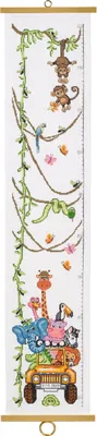 Produktbild von Permin Kreuzstich Stickpackung "Messlatte mit wilden Tieren", Zählmuster, 20x95cm, 35-8315
