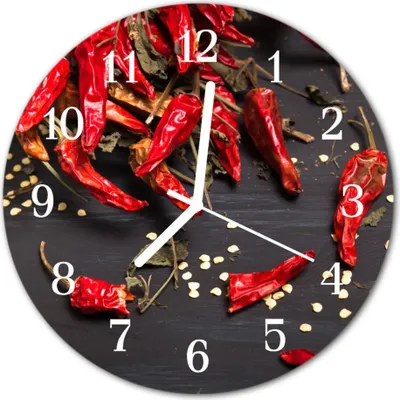 Produktbild von Glasuhr Wanduhr Küchenuhr Echt-Glas 30fi cm Chilischoten rot