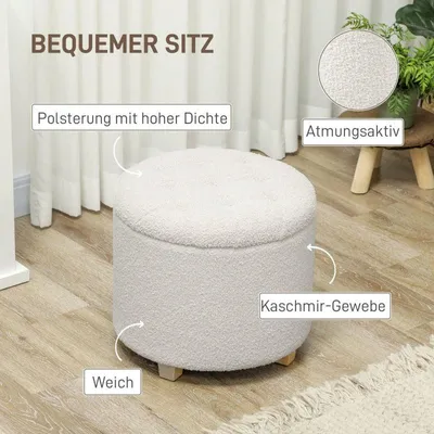 Obrázek produktu pro Víceúčelová úložná lavice – sedací prvek s víkem – odkládací stolek na nožičkách – bílá barva
