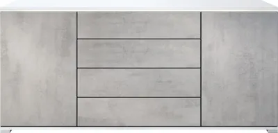 Produktbild von Vladon Sideboard Faro V2 - Kommode mit 2 Türen & 4 Schubladen, Schrank mit LED Lichtleiste, Weiß matt / Beton Oxid Optik (166,5 x 75,5 x 35)