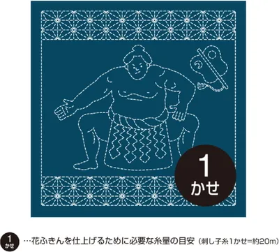Produktbild von Olympus Sashiko Sampler (nur Stoff) "Hana Fukin (Navy) Sumo Kämpfer", Stoff bedruckt, 33x33cm, Original aus Japan