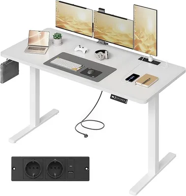 Imagen del producto de Escritorio de altura ajustable de 140x70 cm con toma de corriente