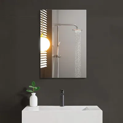 Image de Miroir mural rectangulaire sans cadre, 40x60 cm, miroir de salle de bain haute définition, résistant aux chocs
