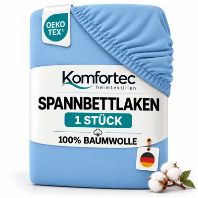 Produktbild von Komfortec Jersey Spannbettlaken 180x200 cm, 100% Baumwolle, Hellblau