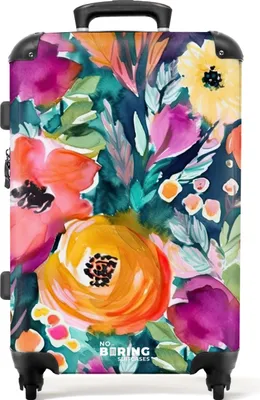 Produktbild von NoBoringSuitcases.com® Großer Koffer - Blumen - Ölfarbe - Kunst - Natur - Kombinationsschloss TSA - Hartschalen Trolley 4 Rollen - 72 liter - Reisekoffer - 66 cmKoffer Mittelgroß 67x43x25 cm, 72L,