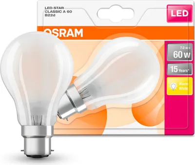 Zdjęcie produktu dla 2 x żarówka Osram LED Star Classic A60 7W = 60W B22d matowa 806lm ciepła biel 2700K