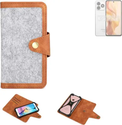 Produktbild von K-S-Trade Handyhülle kompatibel mit Ulefone Note 18 Ultra Schutzhülle Filz-Hülle Kunst-Leder hellgrau braun (1x)